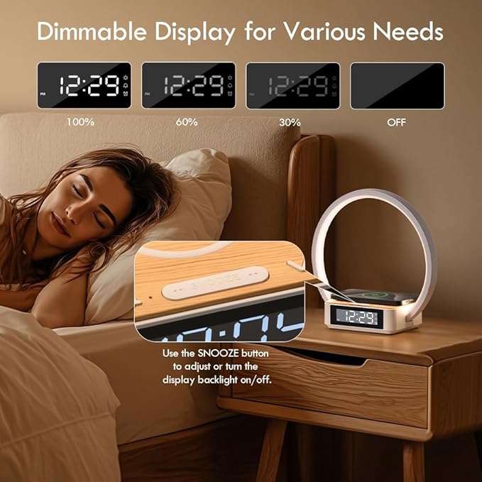 Alarm Clock, Table Lamp with Wireless Charging, Touch Bedside Lamp with 3 - Image 6