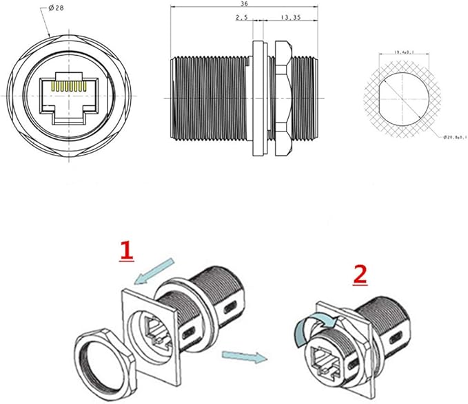 Panel Mounting Shielded RJ45 Waterproof Cat5/5e/6 8P8C Connector Ethernet LAN - Image 6