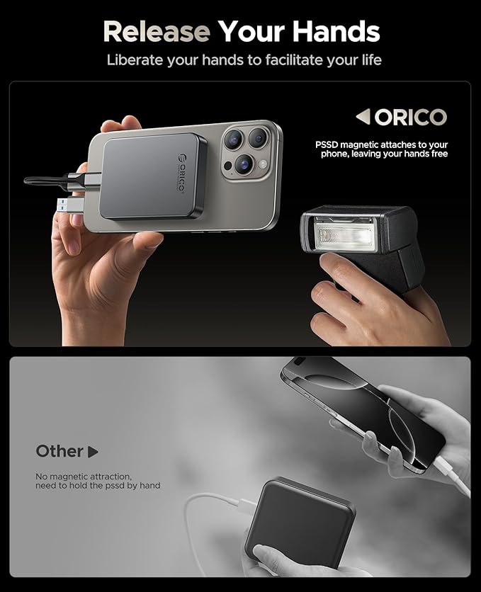 ORICO 1TB Magnetic Portable SSD, Metal Body, 4K 120 fps ProRes HDR Record and - Image 6