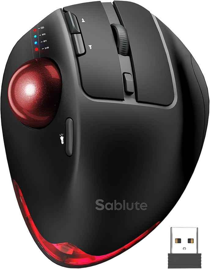 Wireless Trackball Mouse, Ergonomic Bluetooth Rechargeable Computer Mouse by SABLUTE