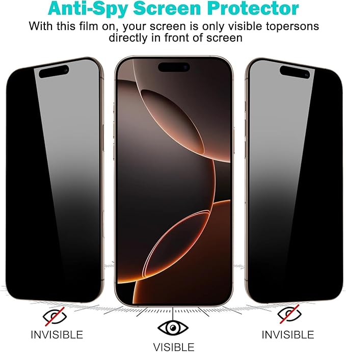 3 Pack for iPhone 16 Pro Max Privacy Screen Protector + 2 Camera Lens 9H+ Full - Image 4
