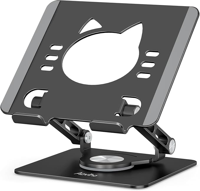 Tablet Stand 360° Rotating Aluminum Holder, Adjustable, Portable and Foldable by Aoviho