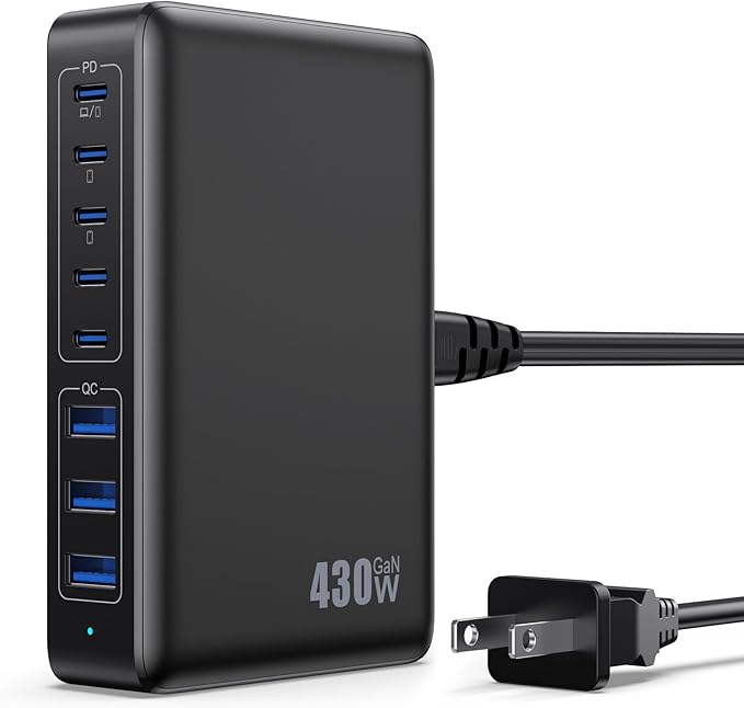 USB C Charger 430W USB C Charger Block 8-Ports GaN IV Fast Charging Station by APHUWJ