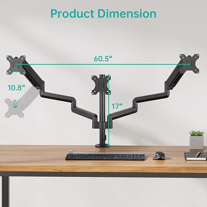 WALI Triple Monitor Mount for 13-27 inch Screens, Adjustable 3 Monitors Desk - Image 7