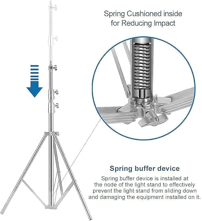 Stainless Steel Photography Video Tripod Stand, Spring Cushioned Heavy Duty - Image 4