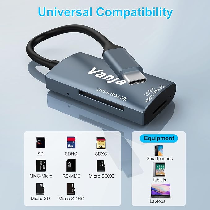 Vanja USB C SD 4.0 Card Reader, UHS-II Camera Memory Card Reader - Image 3