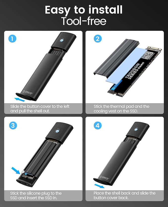 ORICO M.2 NVMe SATA SSD Enclosure Adapter Tool-Free, USB C 3.2 Gen 2 10Gbps NVMe - Image 6