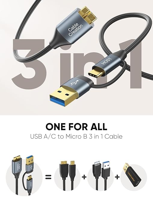 CableCreation USB C Hard Drive Cable 1FT, 5Gbps USB A/C to Micro B, Compatible - Image 2