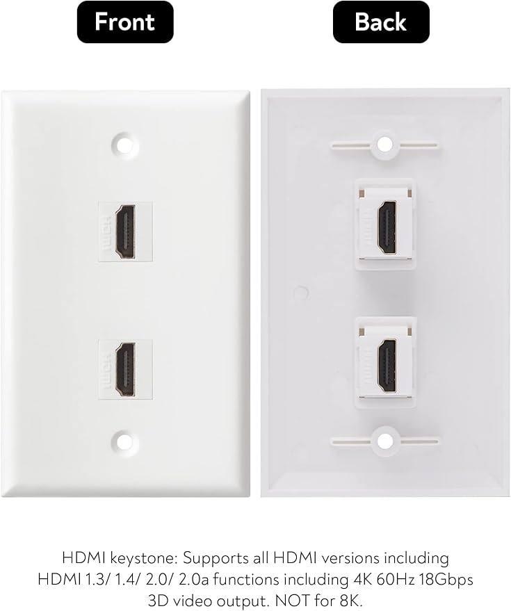 HDMI Wall Plate, 2 Port 4K HDMI Keystone Female to Female Wall Plate-White - Image 5