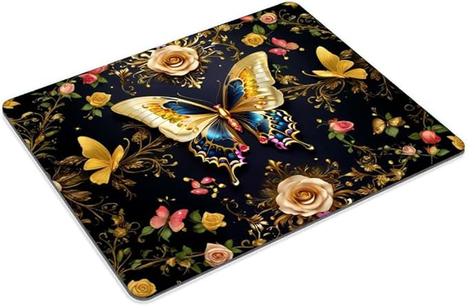 Black Gold Butterfly Mouse pad Customized Mousepad Non-Slip Rubber Base Mouse - Image 2