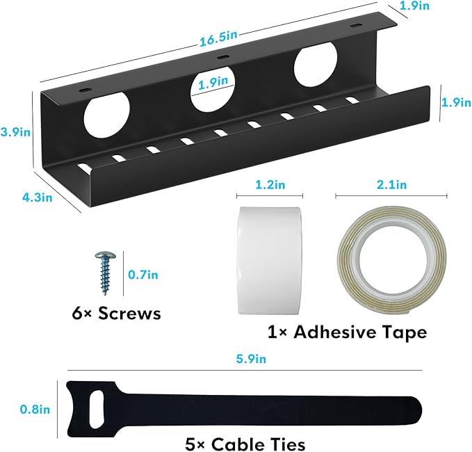 Self-Adhesive Under Desk Cable Management Tray 2 Pcs Steel Under Desk Wires - Image 6