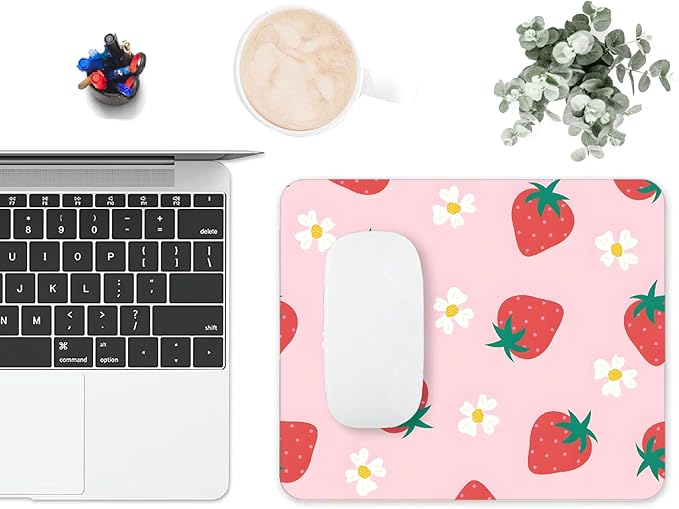 Mouse Pad, Cute Daisy Pink Strawberry Mouse Pads - Image 6