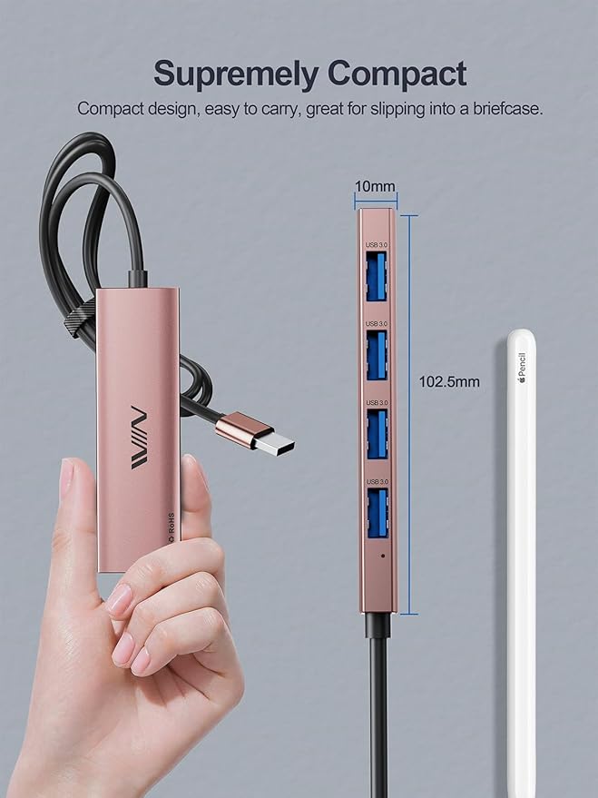 USB 3.0 Hub, 4 Port USB Splitter Extender Portable Adapter Multiport Data Hub - Image 4