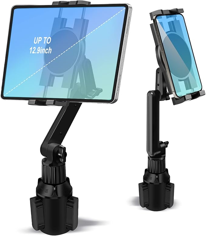 Cup Holder Car Tablet Mount for Truck, 360° Adjustable 15" Long 2-Arm Stand by Porfortop