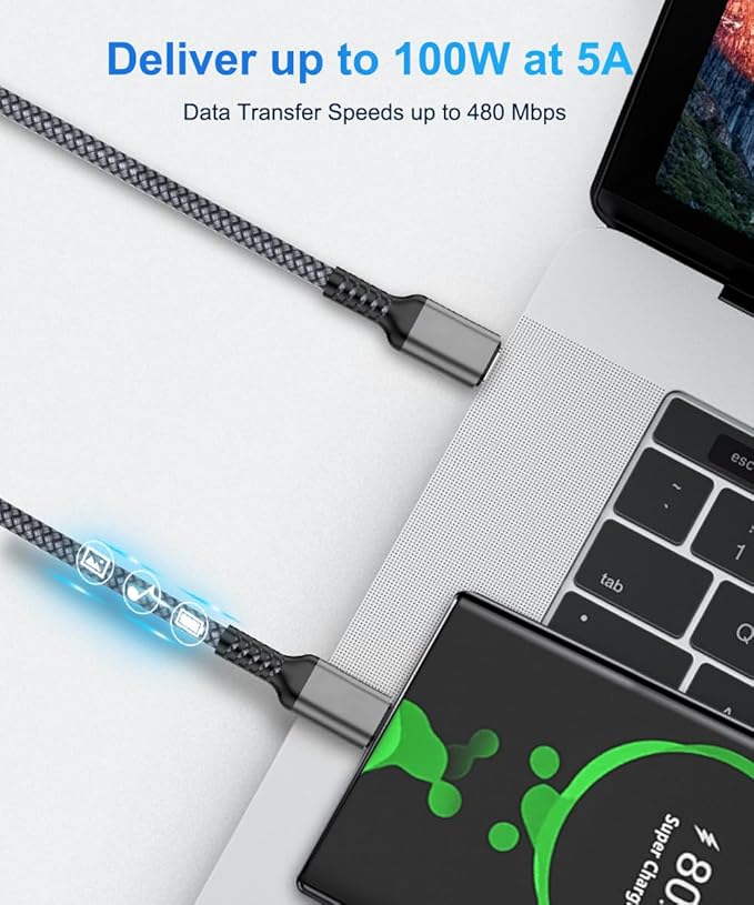 Elebase USB C to C 100W Charging Cable 6.6FT - Image 3