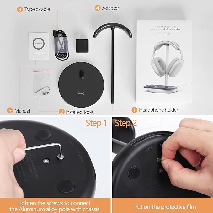 Miroddi Headphone Stand with Wireless Charger, Independent USB Charging Port - Image 8