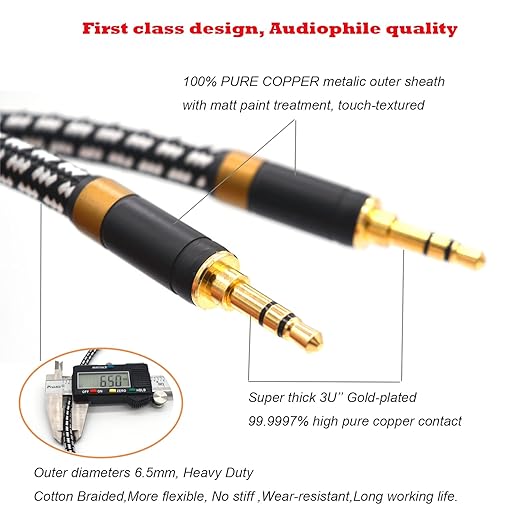 Aux Cord, Audiophile 3.5mm Stereo Audio Cable, Unbreakable and Great - Image 2