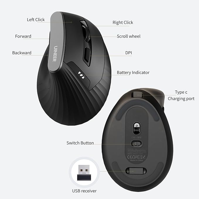 Vertical Mouse Wireless, 2.4G Rechargeable Mouse - Image 7