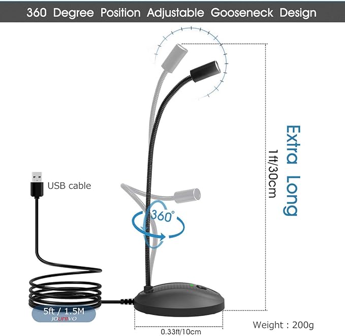 JOUNIVO USB Microphone, 360 Degree Adjustable Gooseneck Design, Mute Button & - Image 2