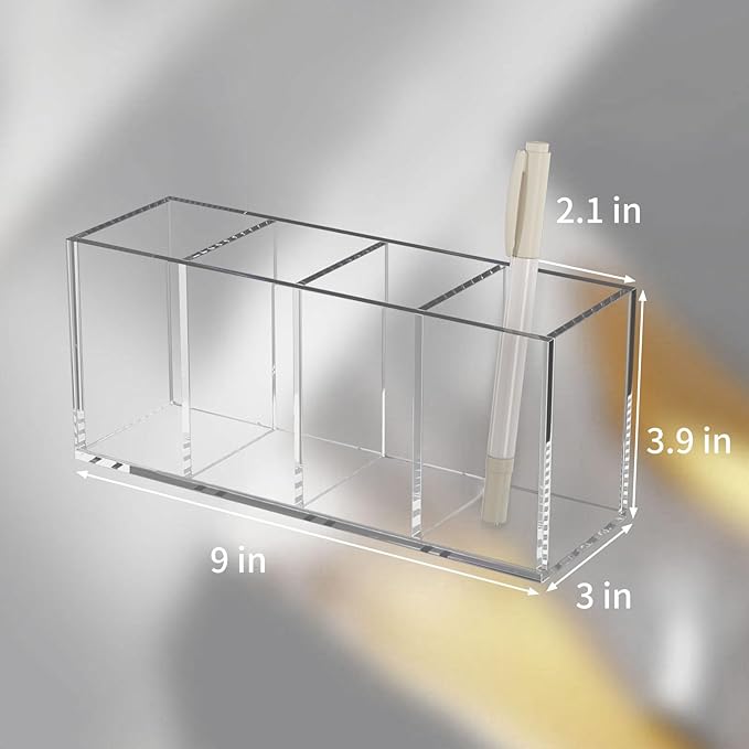 NIUBEE Acrylic Pen Holder 4 Compartments - Image 2