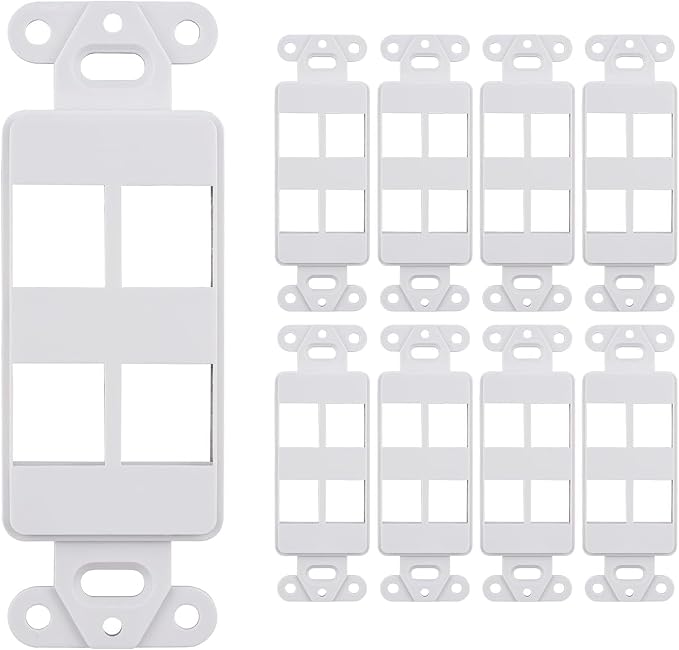 10 Pack Keystone Wall Plate 4 Port, Cat6 Cat5, Home & Office Installations by SATMAXIMUM