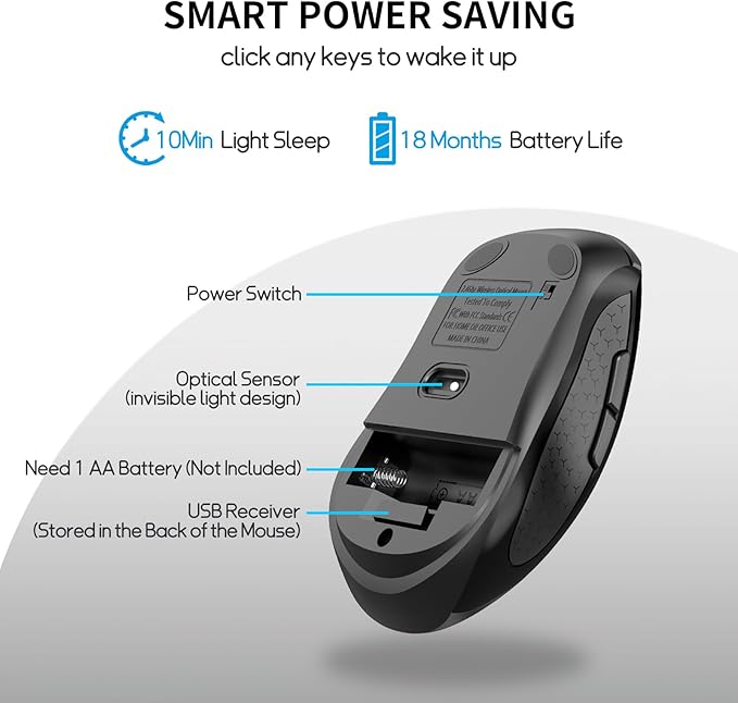 Wireless Mouse with Side Buttons, 2400 DPI, Anti Slip Scroll Wheel, Suitable - Image 2