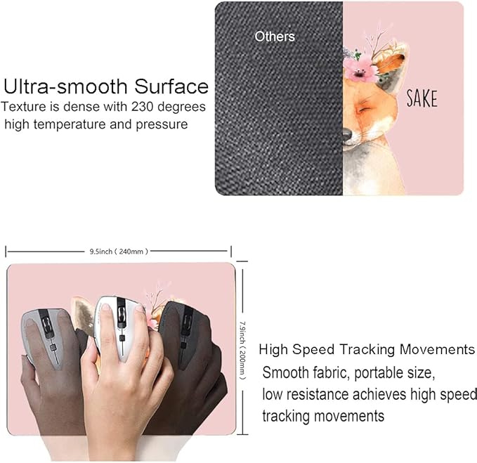 Mouse Pad, Cute Fox Mouse Pad for Women, Washable Square Cloth Mousepad for - Image 3