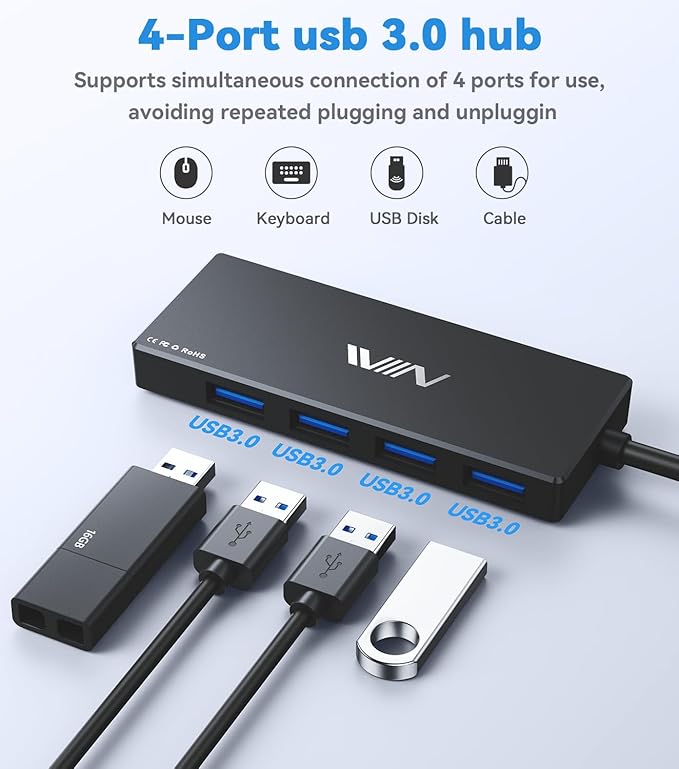 USB 3.0 Hub, 4 Port USB Splitter Extender Portable Adapter Multiport Data Hub - Image 2