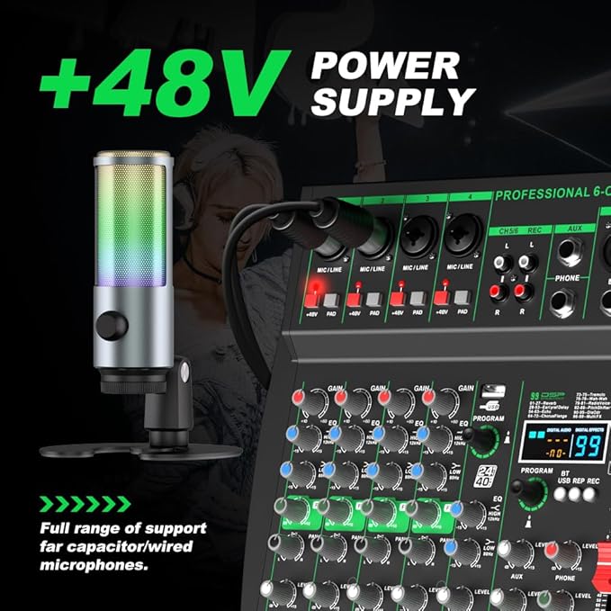 MW-6 black 6-Channel Professional DJ Audio Mixer Portable Controller Mixer - Image 7