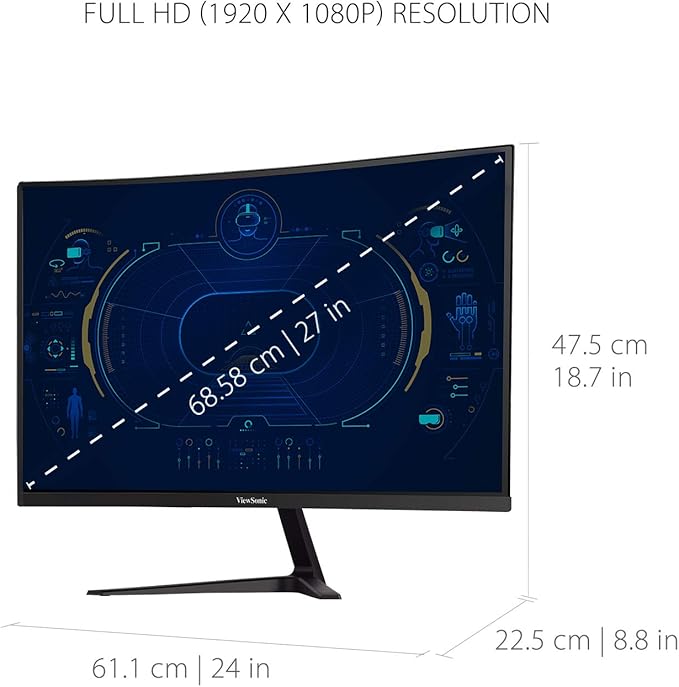 ViewSonic VX2718-PC-MHD 27 Inch Curved 1080p 1ms 180Hz Gaming Monitor - Image 6