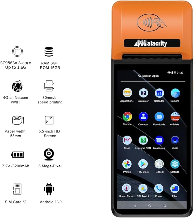 Alacrity Mobile POS PDA Terminal, Android 13 SoftPay, 1D 2D Scan Module - Image 4