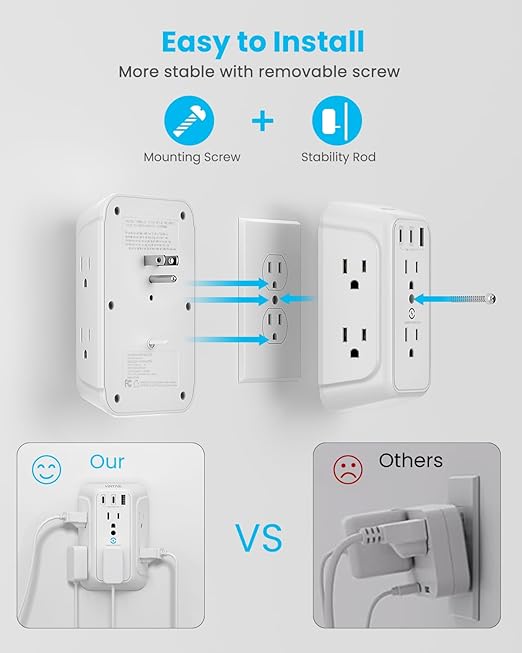 Surge Protector Outlet Extender, VINTAR 6 Outlet Splitter - Image 4