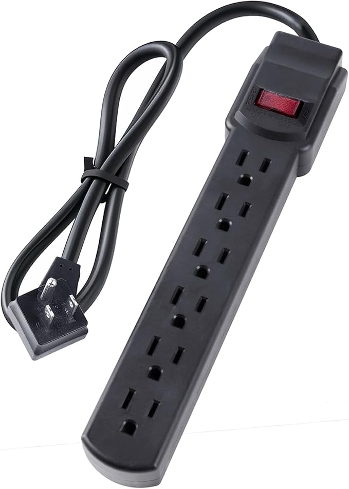 6-Outlet Surge Protector – 250 Joules, 6ft Cord, 1875W Max – Right Angle Plug by PowerEnvy
