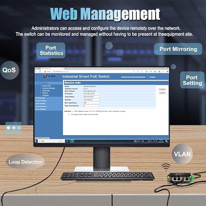 Industrial Managed 5 Port PoE Ethernet Switch, Mini Gigabit Networking Switch - Image 3