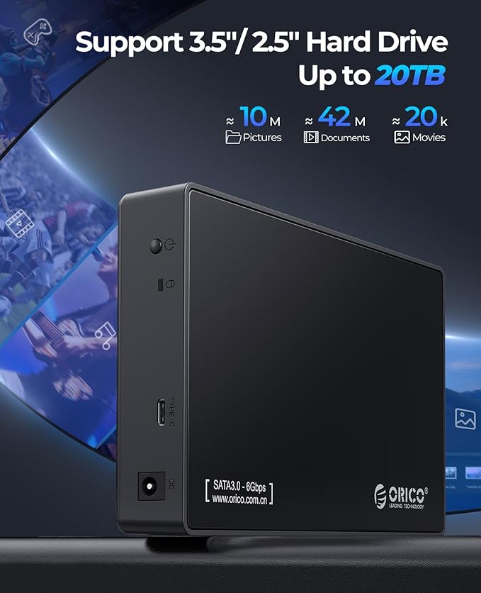 ORICO 3.5" External Hard Drive Enclosure SATA III to USB3.1 Type C - Image 5