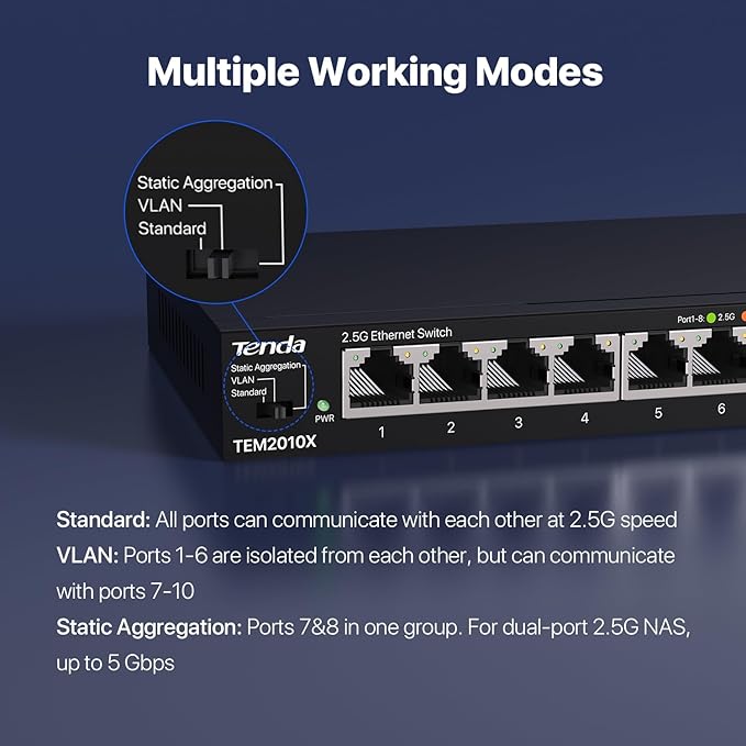 Tenda TEM2010X 8 Port 2.5G Ethernet Switch, Unmanaged 2.5Gb Switch - Image 4