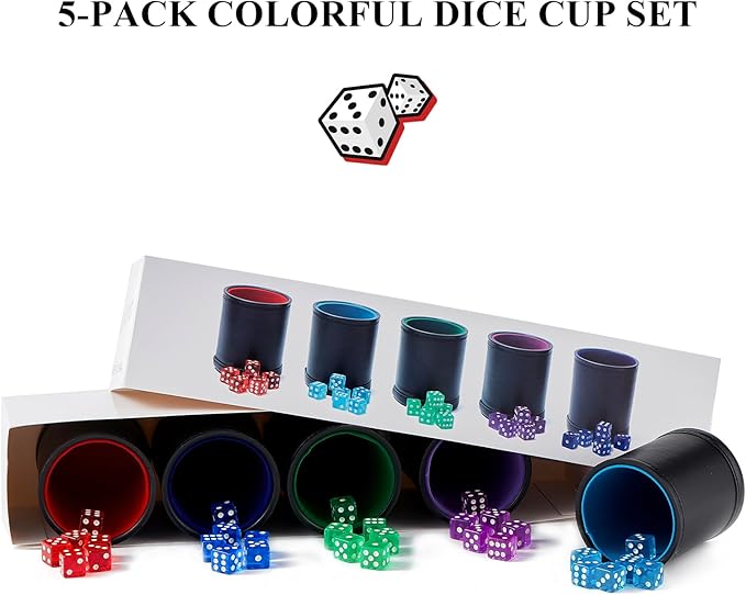 5 Pack Black Leather Dice Cups - Image 7
