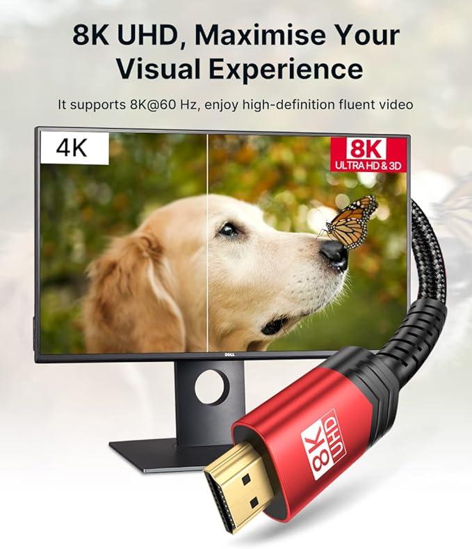 JSAUX 8K HDMI Cable 2.1 2 Pack 6ft, 48Gbps Ultra High Speed HDMI Cable Braided - Image 2
