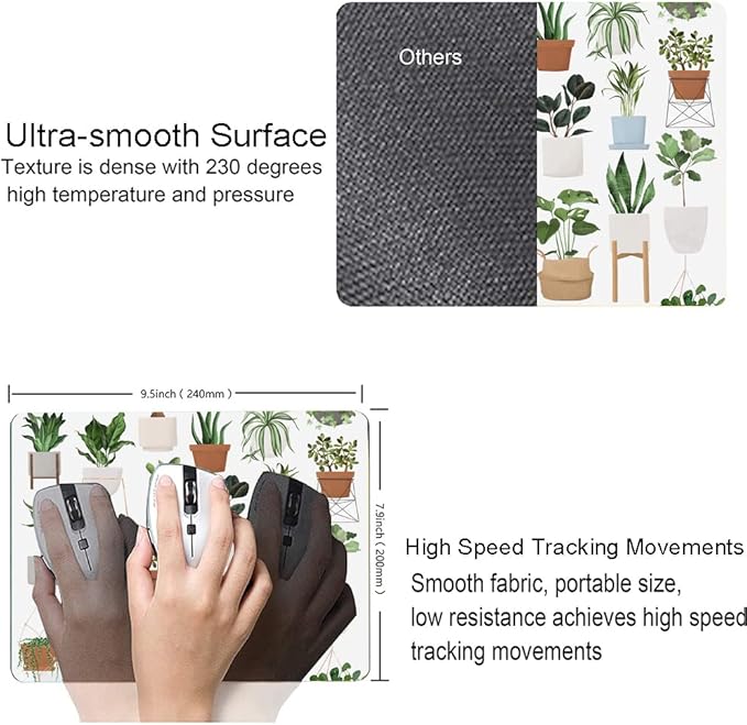 Mouse Pad, Cute House Plants Mouse Pads, Square Washable Cloth Personalized - Image 3