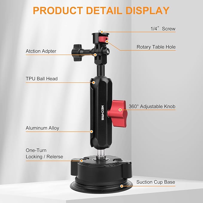 Camera Suction Cup Mount Kits-360°Ball Head Magic Arm, Double-Layer Suction Cup - Image 5