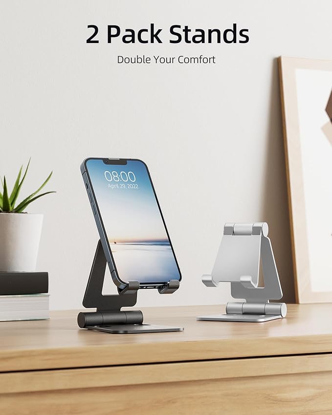 Nulaxy 2 Pack Dual Folding Cell Phone Stand, Fully Adjustable Foldable Desktop - Image 2