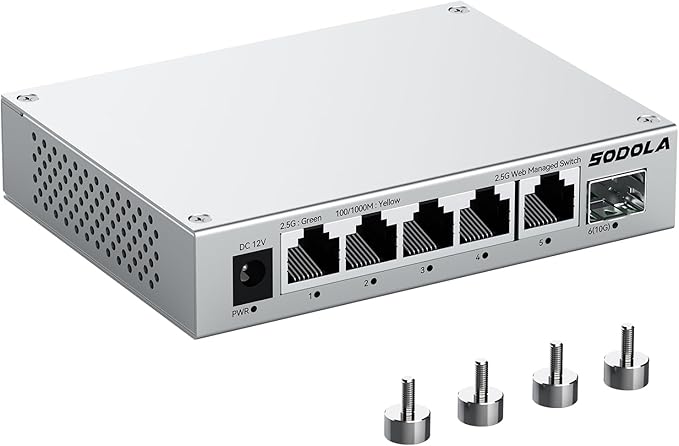 SODOLA 5 Port 2.5Gb Switch Managed, 5X 2.5G Base-T Ports, 1x 10G SFP+, Aluminum by SODOLAPoENETWORKS
