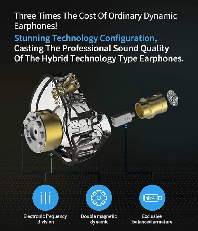 KZ ZSN Pro Dual Drivers 1BA 1DD in Ear Earphones HiFi Power Bass Earbuds - Image 3