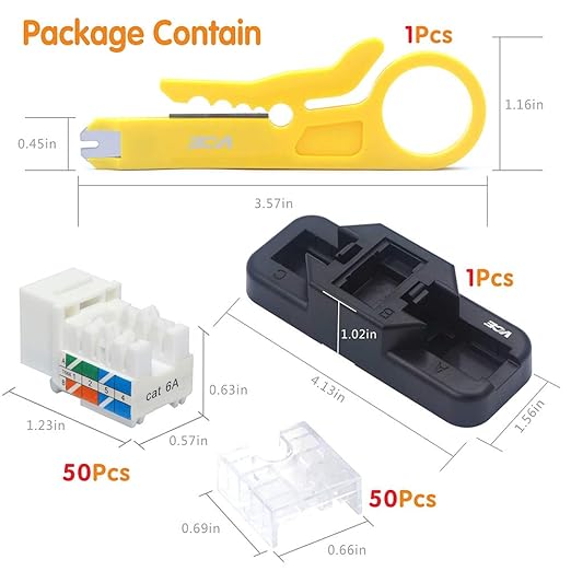 VCE Cat6A RJ45 Keystone Jacks UL Listed 50-Pack, 110-Type UTP Modular Ethernet - Image 2