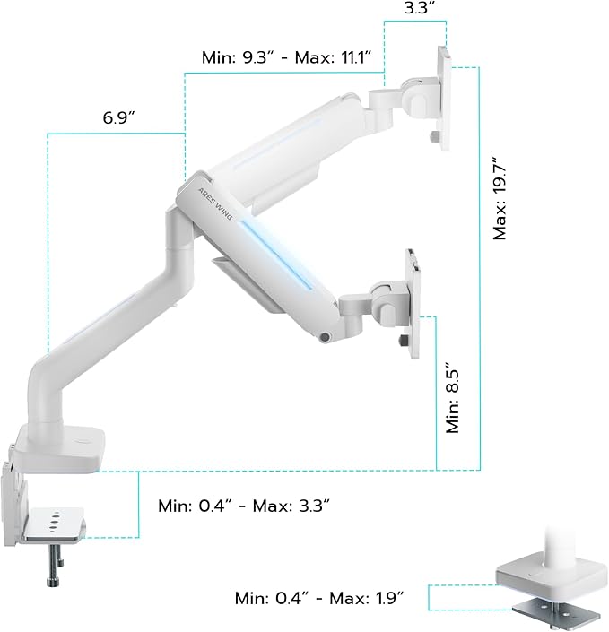 Ultrawide Monitor arm for 17-49'' Heavy Duty Screen up to 44lbs, Gas Spring - Image 8