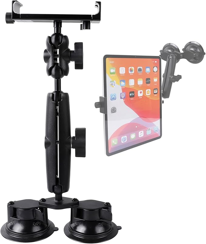 Aluminum Tablet Holder for All iPad, 360° adjustable Secure Double Suction Cup by Leenconghui