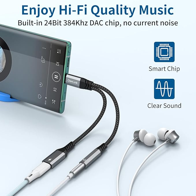 USB C to 3.5mm Headphone and Charger Adapter, 2-in-1 Type C to Aux Jack Cable - Image 4