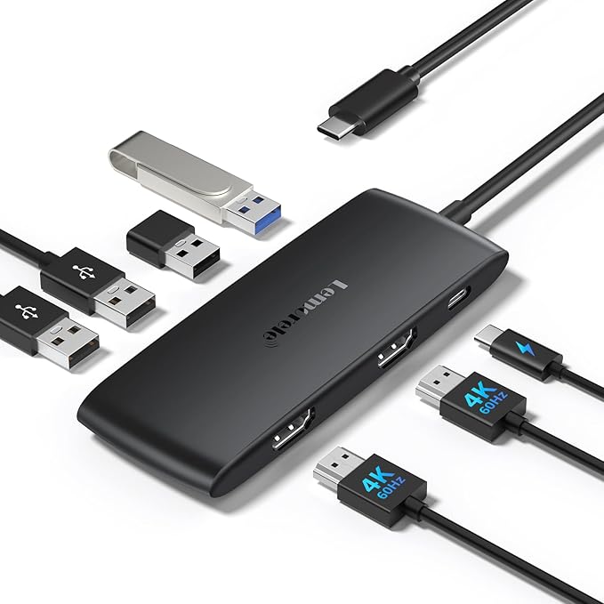 Lemorele Docking Station Dual Monitor 4K 60Hz, 7 in 1 USB C Dongle Multiport by Lemorele