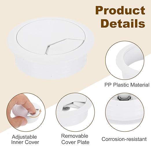 uxcell 5 Pcs 50mm Desk Grommet, Plastic Cable Hole Cover, Wire Cord Cable - Image 3