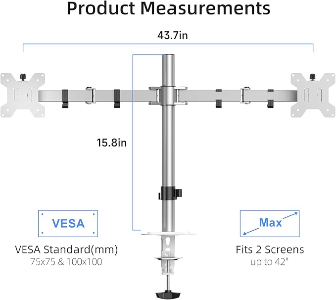 Suptek Dual Monitor Desk Mount, Adjustable Dual Monitor Arm - Image 2